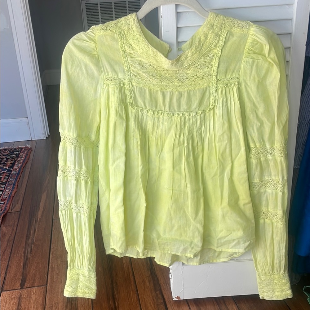 Allison New York Lime Puff Sleeve Smocked Blouse